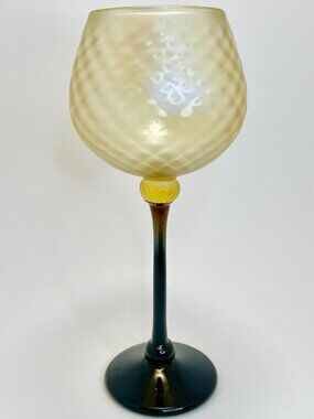 Hand Blown Wine Glass Black Gold Rick Strini Gothic Art Glass